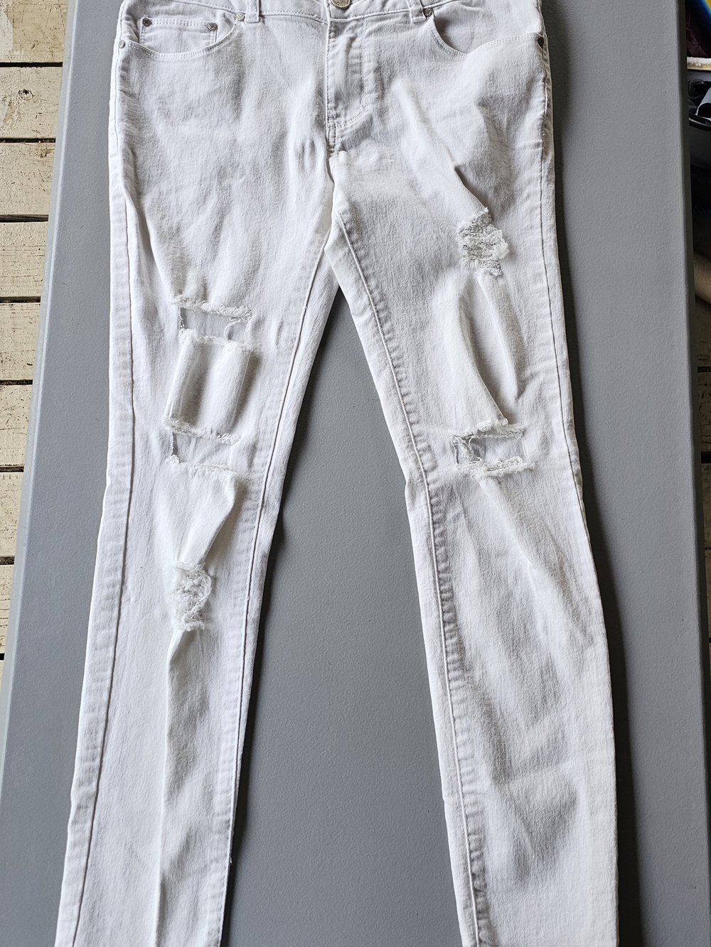 Blue Age White Distressed Women's Straight Leg Jeans